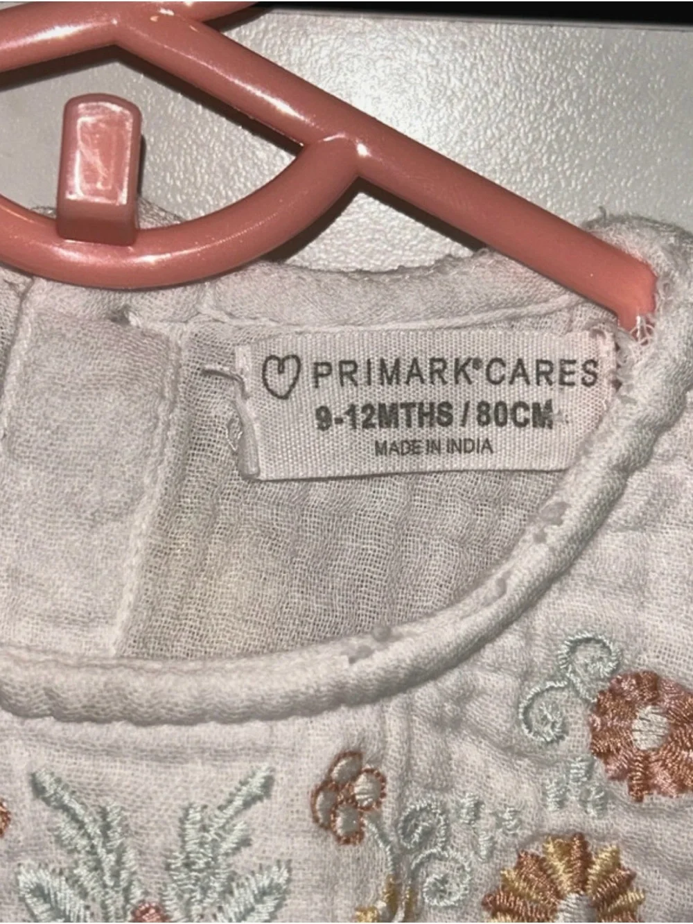 Primark White Top with Pink Embroidered Flowers and Pink Shorts Set